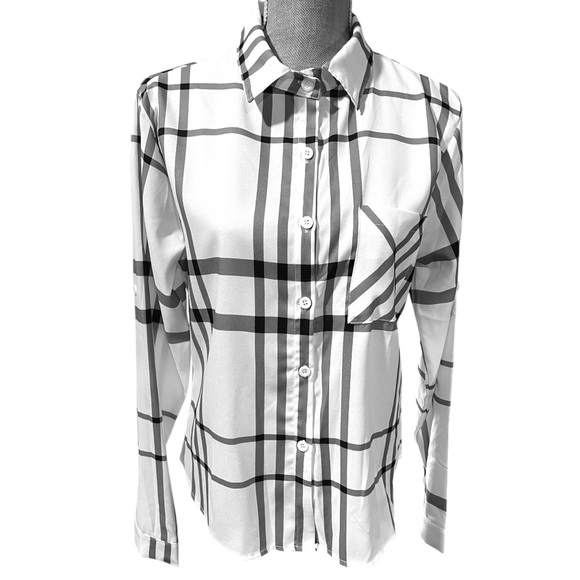 Tops - Women’s Black/White Buffalo Plaid Button Down Blouse